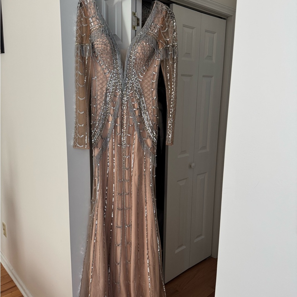 Jasz Couture Elegant Long Sleeve Sequin Evening Gown